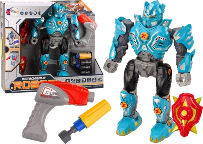 Robot à visser avec perceuse, bouclier et effets lumineux et sonores – turquoise