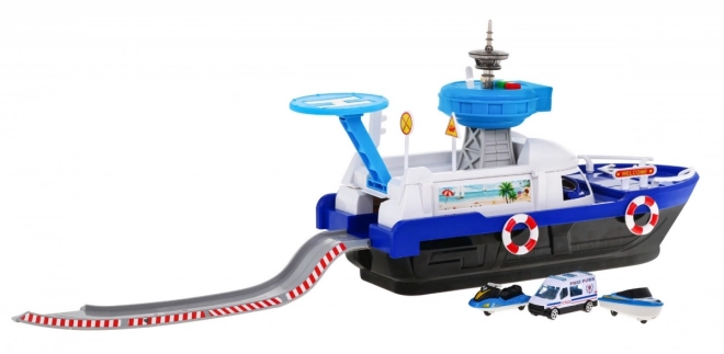 Bateau de police interactif 2 en 1 avec espace de rangement et lumières et sons