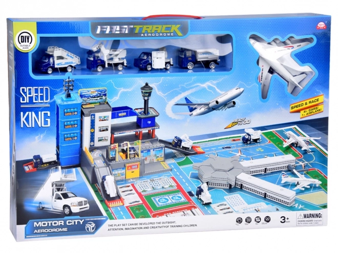 Grand ensemble Aéroport avec parking, avions et voitures