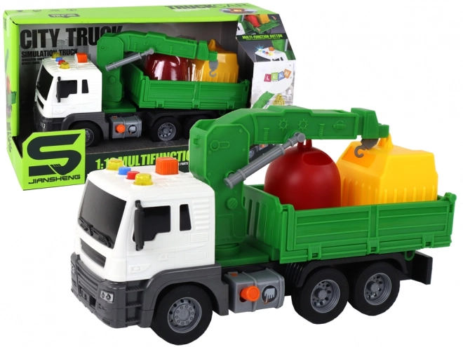 Camion-benne pour collecte de déchets avec grue à friction Vert 1:16