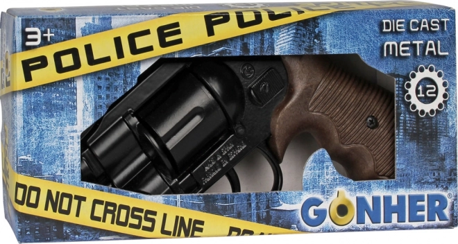 Revolver de police en métal noir Gold Collection - 12 coups