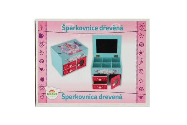Boîte à bijoux Princess 3 tiroirs avec dessus rabattable et miroir bois 16x12,5x12cm en boîte