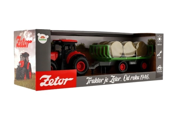 Tracteur Zetor avec remorque et bottes en plastique 36 cm à inertie avec lumière et son