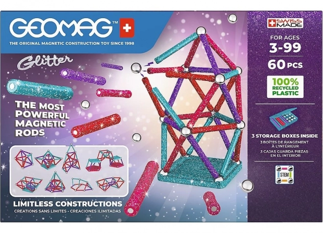 Jeu de construction magnétique GEOMAG Glitter 60 pièces