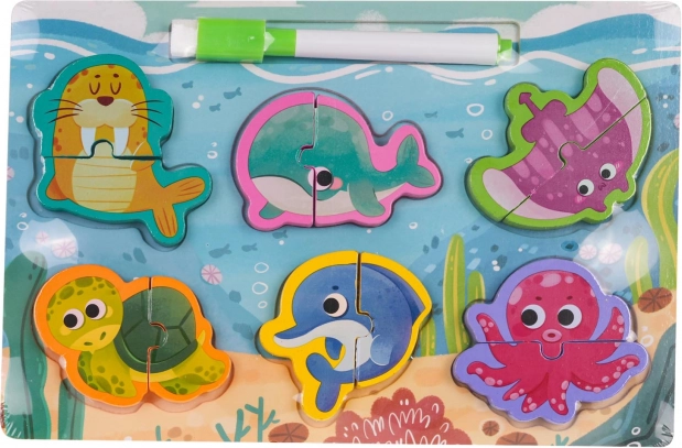 Tableau en bois double face avec puzzles d’animaux – Océan