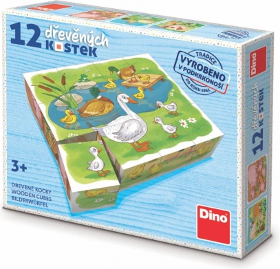 dino cubes d’images en bois à la ferme – 12 cubes