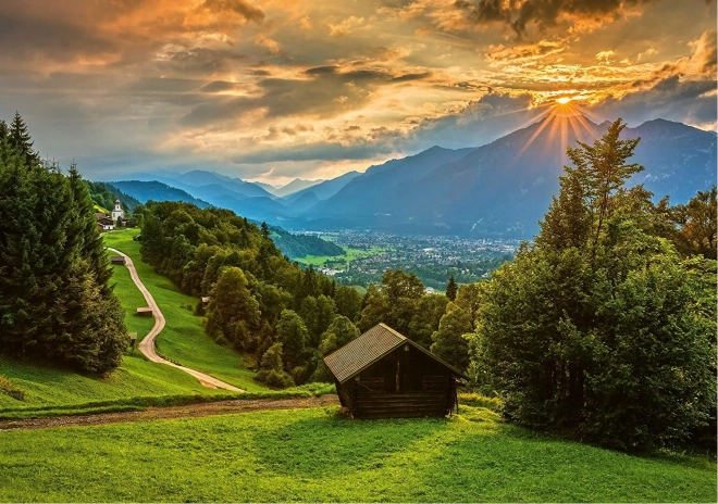 Puzzle Coucher de soleil sur le village de montagne Wamberg 1500 pièces SCHMIDT