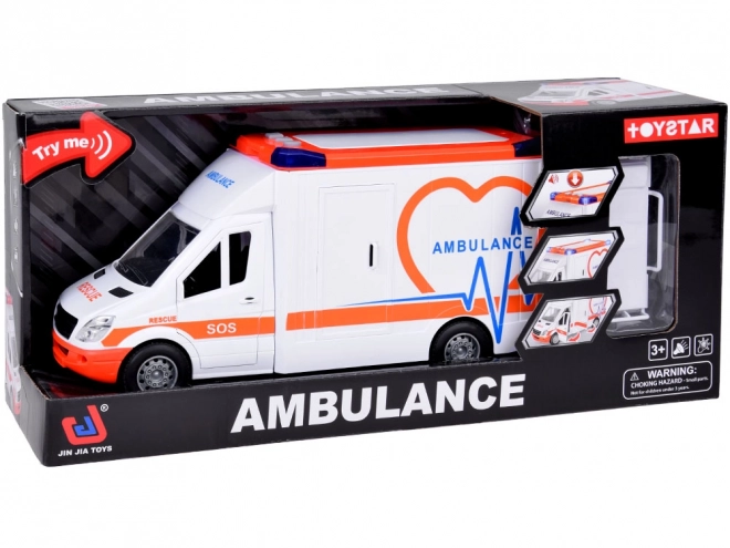 Ambulance interactive avec portes ouvrantes et effets lumineux et sonores