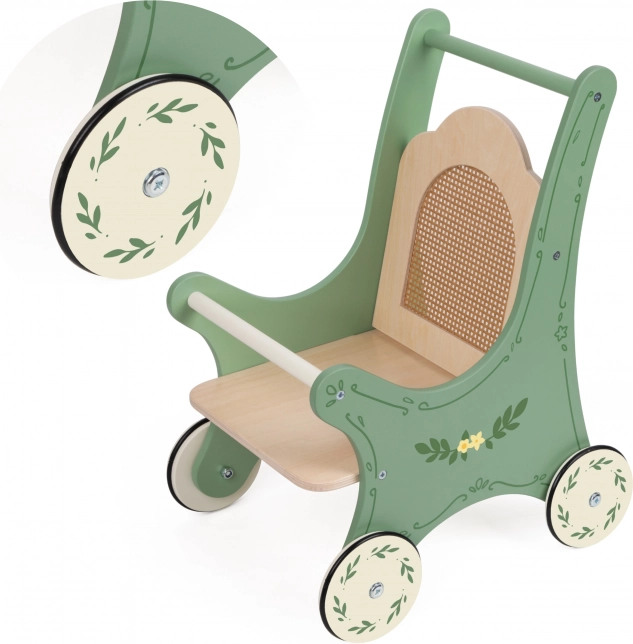 Poussette vintage en bois pour poupées