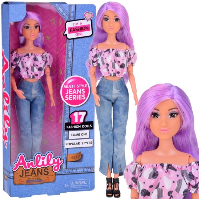 Anlily poupée avec de longs cheveux pastels en jeans