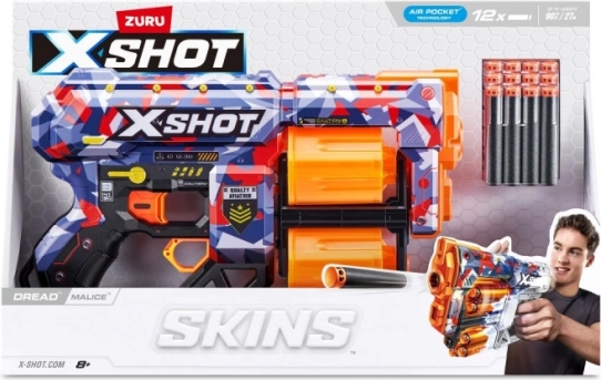 X-Shot Skins Dread Malice – pistolet à fléchettes en mousse (12 fléchettes)