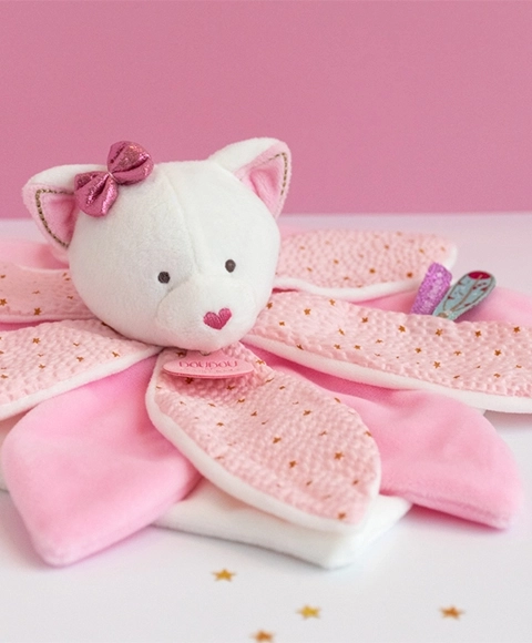 Coffret cadeau - peluche chat rose 26 cm