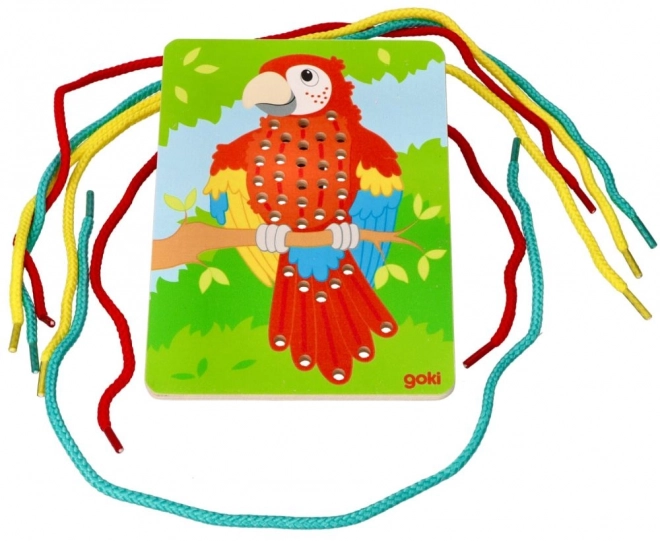 Jouets en bois à enfiler Goki - Perroquet, Lion et Zèbre