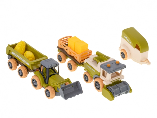 Ensemble fermier avec tracteurs et animaux domestiques