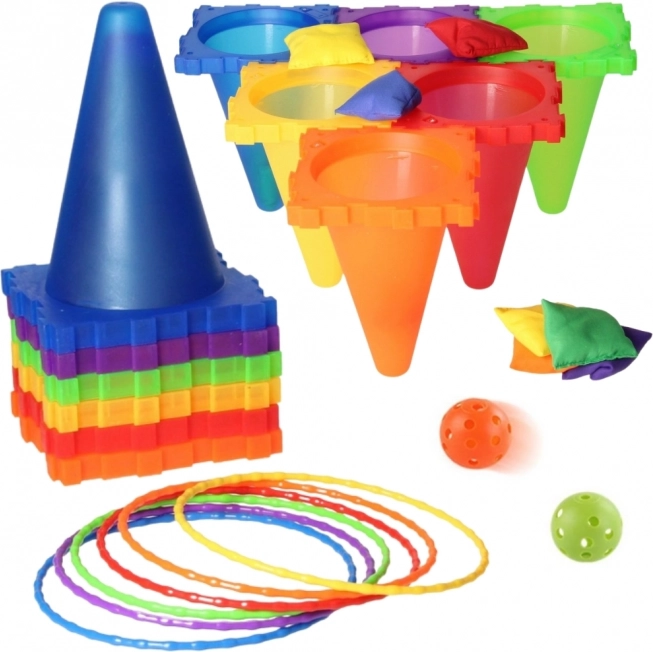 Set de jeux de jardin 3-en-1 - lancer sur cible, cônes, anneaux, sachets - Woopie
