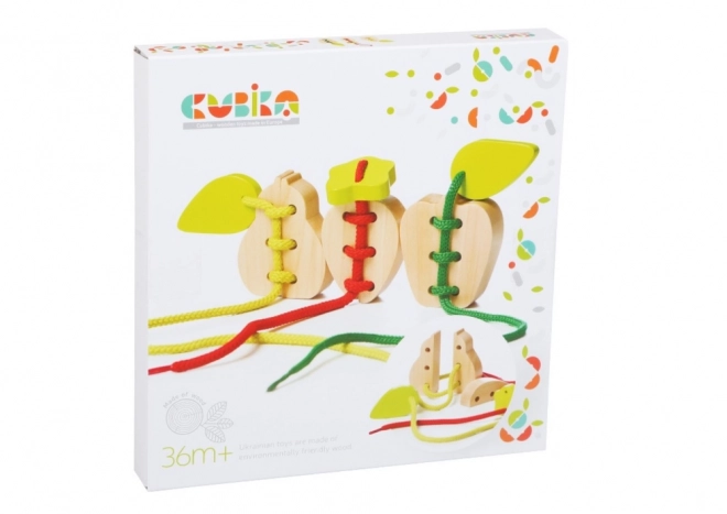 Jouet en bois sur corde Cubika Fruits poire pomme fraise