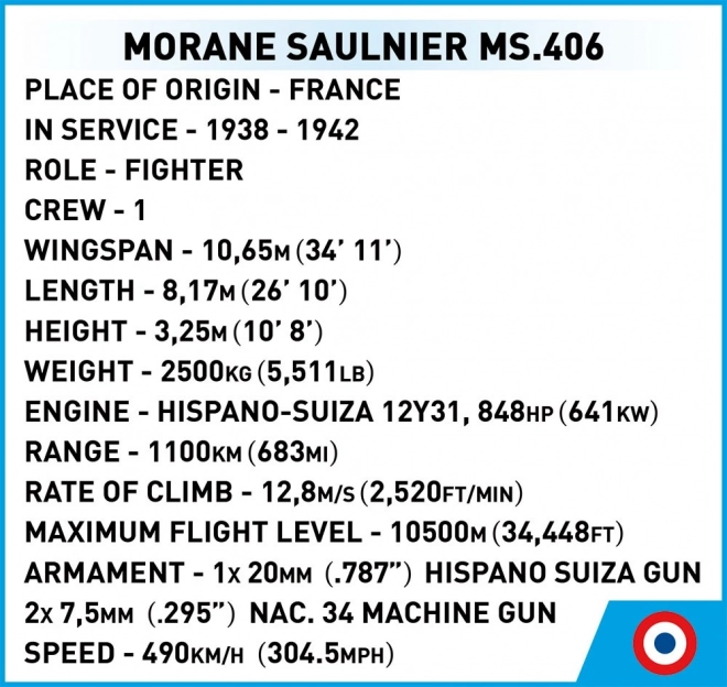 COBI Morane‑Saulnier MS.406 – maquette d’avion historique à l’échelle 1:32 (317 pièces)