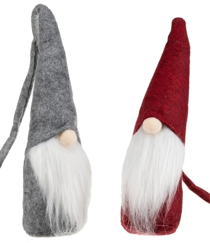 Gnome debout gris et rouge 29 cm - 2 pièces