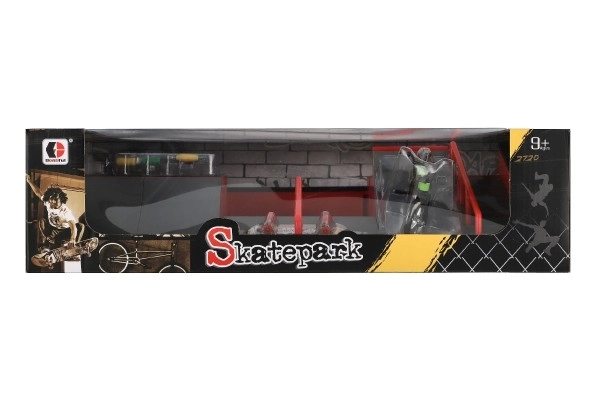 Skatepark - rampe, vélo à doigts, skateboard à doigts en plastique avec accessoires 2 couleurs dans une boîte 43x25x12cm
