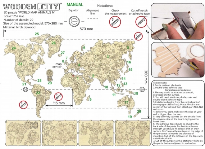 Carte du monde en bois avec animaux