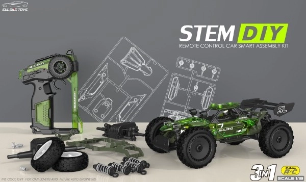 Buggy RC en plastique 22cm kit 24MHz à piles vert dans une boîte 34x25x7cm
