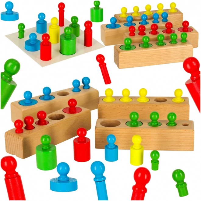 Puzzle Montessori en bois – cylindres colorés et poids