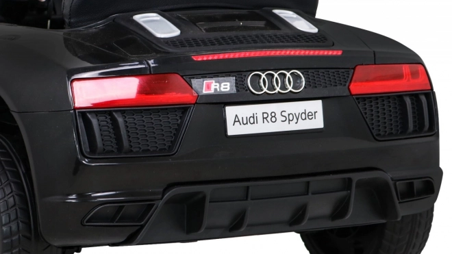 Audi R8 voiture électrique enfant noire avec télécommande, roues EVA, démarrage lent et MP3 LED