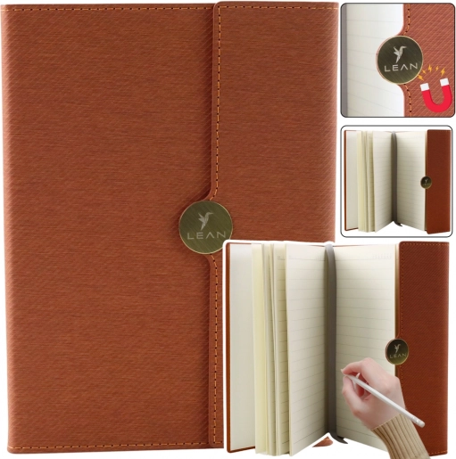 Carnet A5 marron magnétique avec lignes et couverture élégante