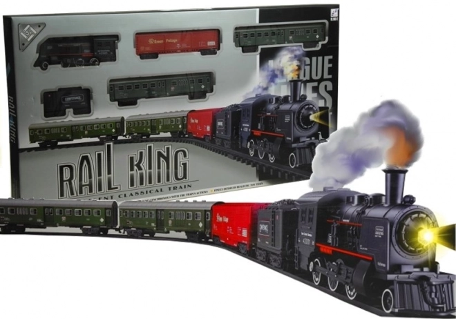 Grand train avec fumée lumineuse + 4 wagons Rails 156 cm