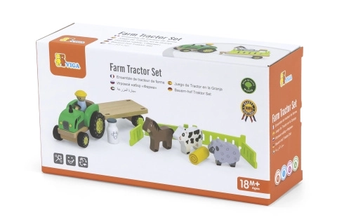 Tracteur en bois avec petits animaux
