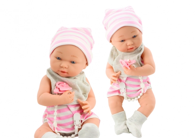 Poupon en Tissu en Tenue Blanc-Rose avec Bonnet et Sucette