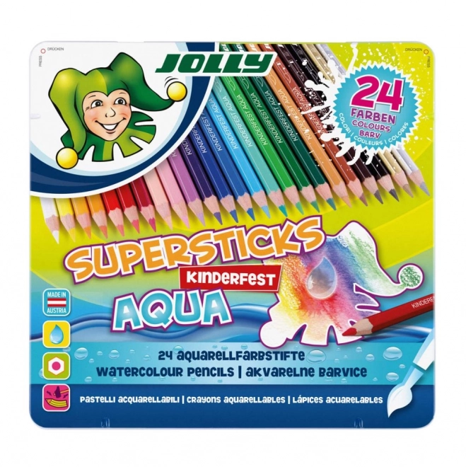 Crayons Supersticks Aqua 24 couleurs dans une boîte en métal