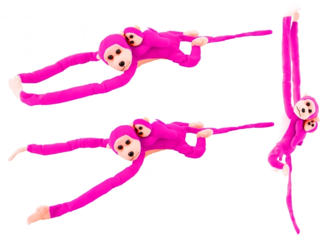Singe en peluche avec bébé en rose 90 cm