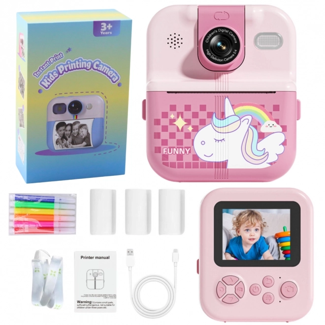Appareil photo instantané avec imprimante thermique Licorne rose