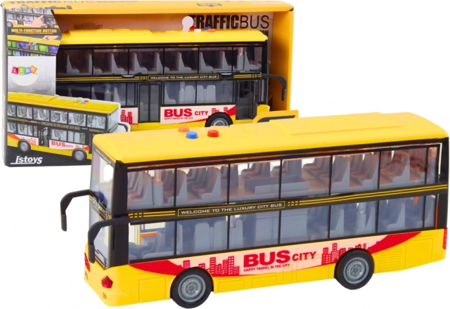 Autobus à impériale 1:16 avec lumières, sons et volant d’inertie – jaune