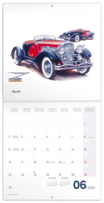 Calendrier de notes Classic Cars – Václav Zapadlík, 2025, 30 x 30 cm
