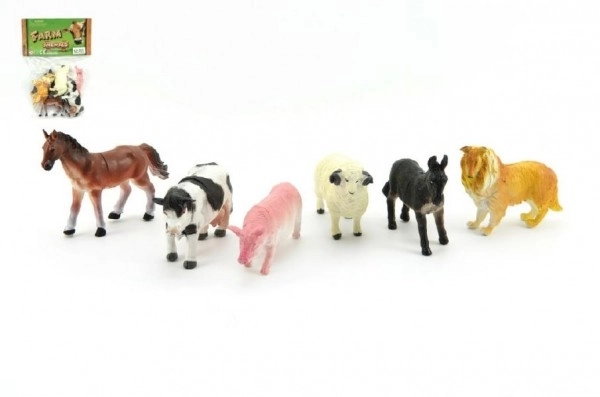 Animaux de la ferme domestique 6 pièces en plastique 9cm dans un sachet 16,5x27x5cm