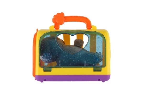 Boîte de transport avec chien en peluche