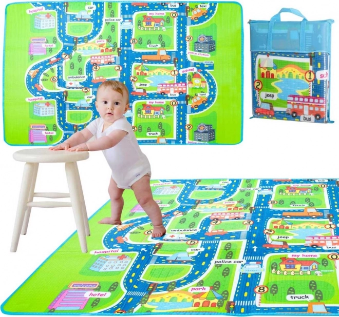 Tapis de jeu pliant pour enfants avec motif de rue 160 x 130 cm