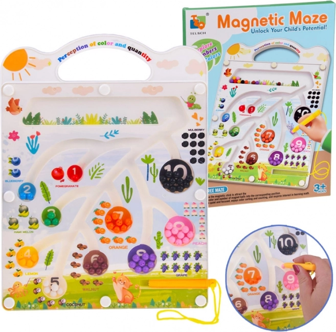 Tableau éducatif magnétique avec labyrinthe – apprentissage des couleurs et du calcul