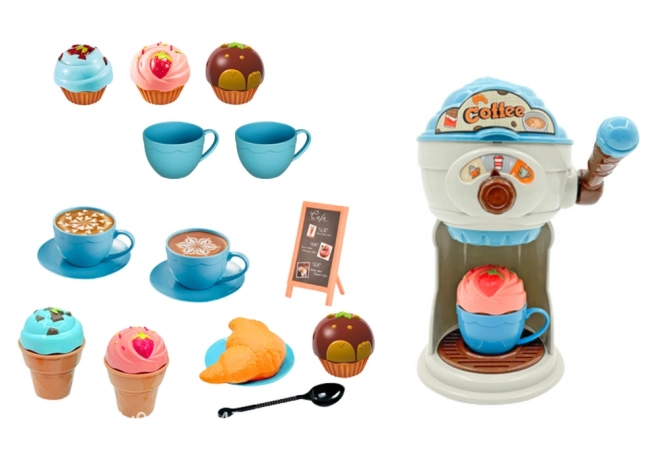 Douceurs de la cafétéria avec machine à glace, tasses et muffins