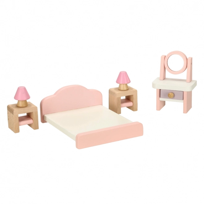 Meubles en bois pour maison de poupées - salon, chambre à coucher, salle de bain, cuisine rose