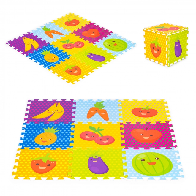 Tapis de jeu en mousse pour enfants IPLAY - puzzle fruits et légumes 9 pièces 86x86 cm