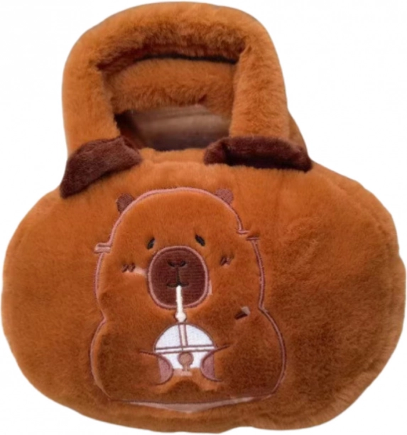 Sac en peluche avec capybara et tasse marron 20 cm