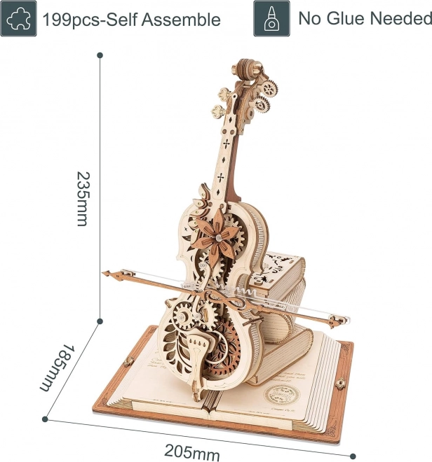 Casse-tête mécanique en bois RoboTime Violoncelle Magique (moteur électrique)