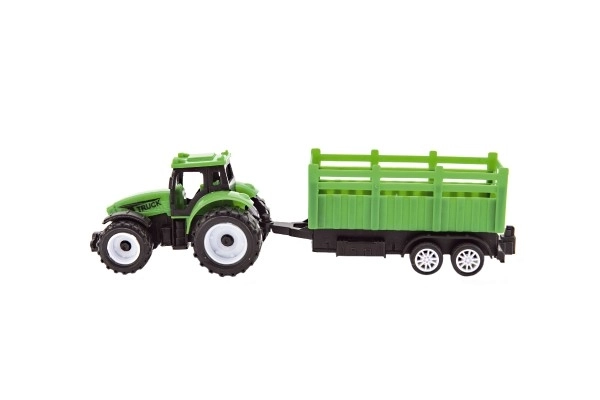 Tracteur avec remorque en plastique 21cm à roue libre 2 couleurs dans une boîte 23x9x6cm