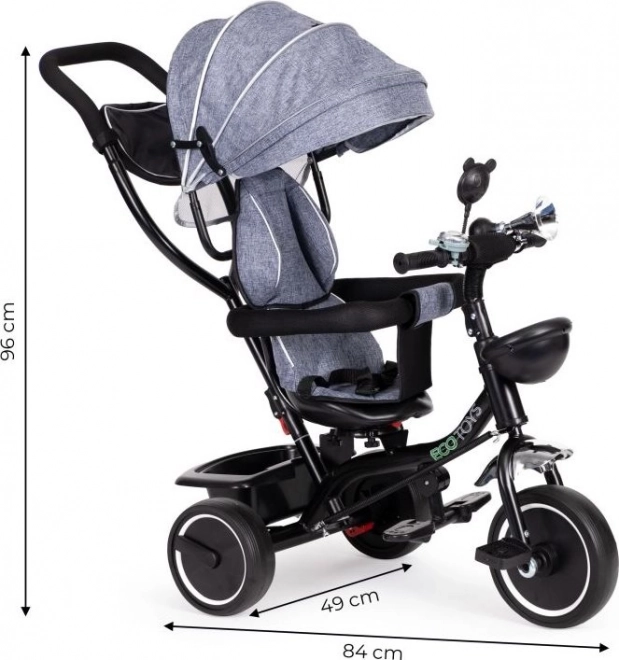 ECOTOYS Tricycle avec toit et barre de poussée gris