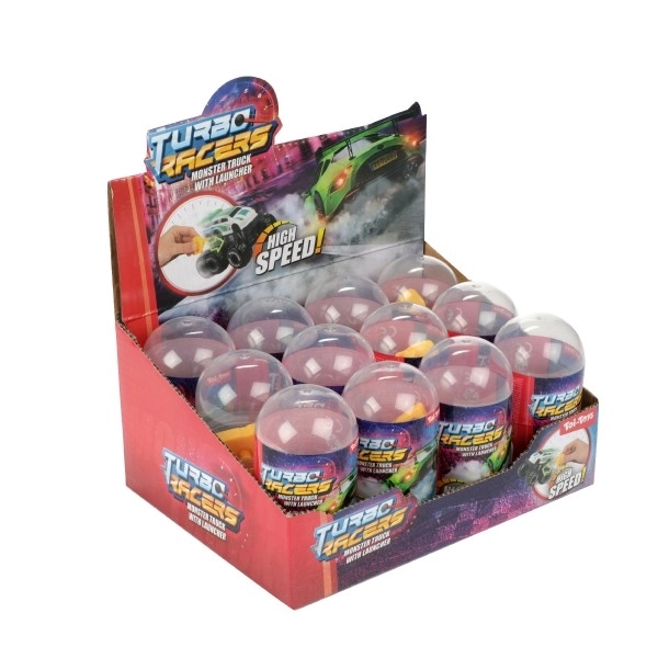 Mini voiture tout-terrain avec démarreur en plastique 4cm dans un œuf en plastique 5x10cm 12pcs en boîte
