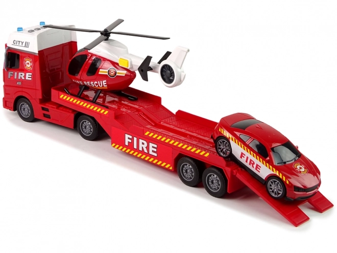 Ensemble de pompiers Camion Camion Hélicoptère Lumières sonores Rouge