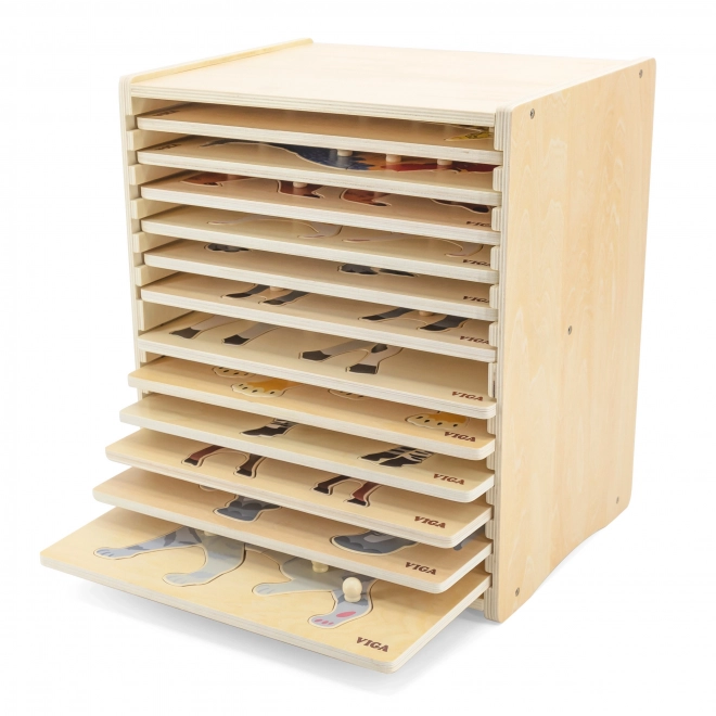 Ensemble de puzzles en bois 12 animaux Montessori avec support Viga